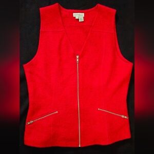 Ann Taylor Red Zip-Up Wool Vest - Size Large